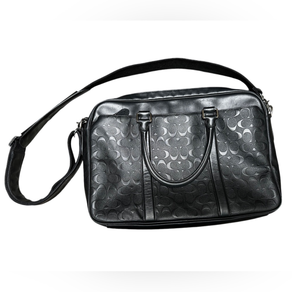 COACH Perry Slim Brief In Signature Leather Black Leather